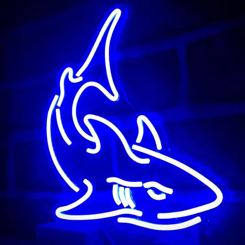 Miniatura 2 de Letrero de neón de tiburón, luces de neón azules para decoración de pared, letrero de neón LED de tiburón, letreros de neón regulables