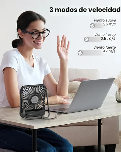 Miniatura 6 de Koonie - Ventilador de escritorio USB, viento fuerte, ultra silencioso, pequeño ventilador personal con inclinación plegable de 180° y 3 velocidades