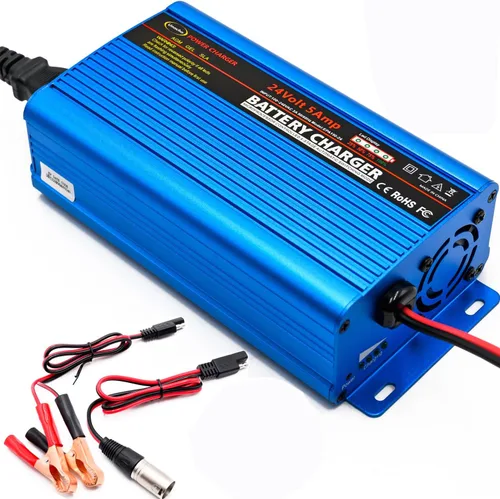 Miniatura 13 de Cargador de batería de 24V, cargador de batería inteligente automático, mantenedor, cargador de goteo de 5A e interruptor de E/S con clips