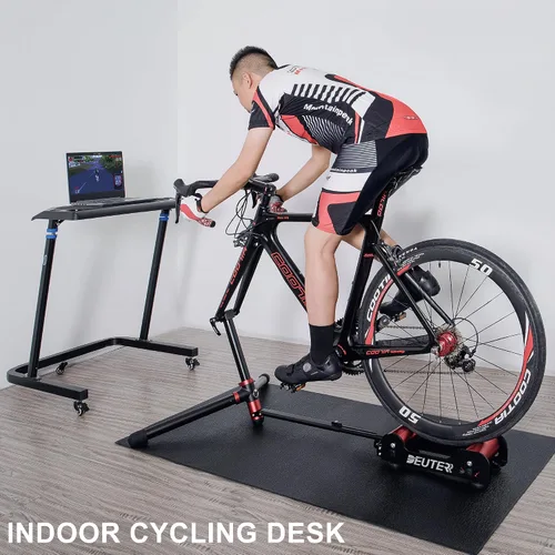Miniatura 2 de CXWXC Indoor Cycling Desk - Adjustable Height Bike Deak Laptop Stand Non-Slip Surface - Portable Bike Trainer Fitness Desk with Lockable Wheels