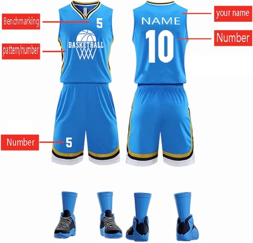 Miniatura 5 de VOLLENC Camisetas de baloncesto para adultos para niños, ropa deportiva transpirable que absorbe el sudor, ropa de entrenamiento, traje deportivo
