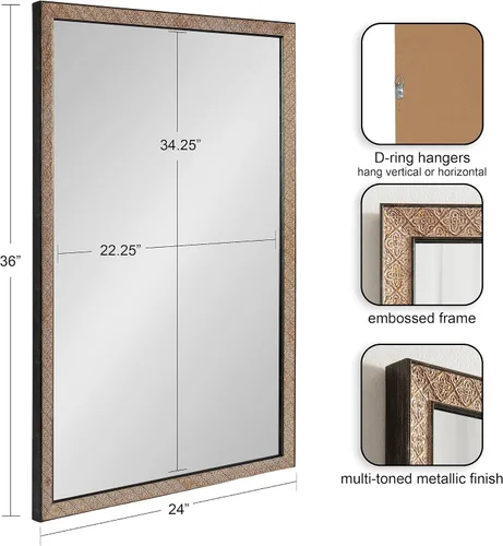 Miniatura 2 de Kate and Laurel Soniva - Espejo de pared rectangular tradicional, 18 x 24 pulgadas, dorado, espejo rectangular con marco global para uso como espejo
