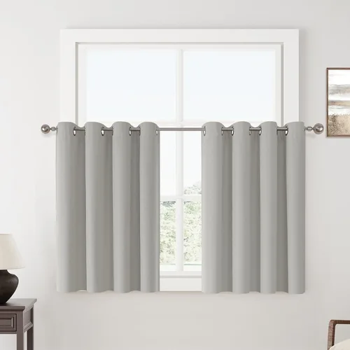 Miniatura 85 de ChrisDowa Cortinas 100% Opacas de Abedul Sólido de 45 Pulgadas de Largo, 2 Paneles para Dormitorio y Sala de Estar, Estilo Granja Oscurecedoras