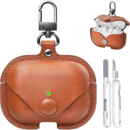 Miniatura 17 de Funda de piel para Airpods Pro 2, funda para AirPods Pro con llavero y kit de limpiador para Apple Airpods Pro de 2ª/1ª generación (2023/2022/2019)