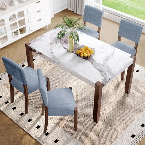 Miniatura 10 de Merax Juego de mesa de comedor de 5 piezas para 4, juego de mesa de cocina de altura de mostrador con una mesa rectangular y 4 sillas acolchadas