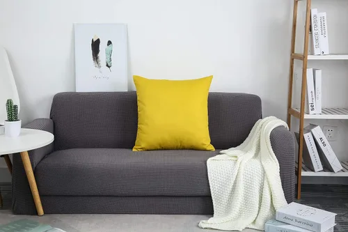Miniatura 7 de TangDepot - Funda de almohada decorativa hecha a mano 100% lona de algodón sólida / funda de cojín, (12 x 12 pulgadas, amarillo intenso)