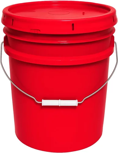 Balde de 5 galones y tapa - Cubo resistente de 90 mil para todo uso - Fabricado en los Estados Unidos - Grado alimenticio - Plástico sin BPA - Rojo