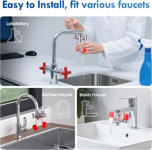 Miniatura 5 de Estación de lavado de ojos montada en grifo con tapa, unidad de lavado de ojos de emergencia para laboratorio, fábrica, sitio industrial, oficina