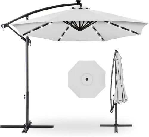 Miniatura 9 de Best Choice Products - Paraguas solar LED de 10 pies para colgar en el mercado o patio Gris