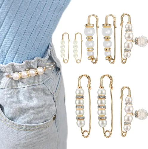 8 piezas de broches de perlas, pines de seguridad para ropa, pantalones de vestir, falda, cárdigan, collar, broches de perlas de imitación con