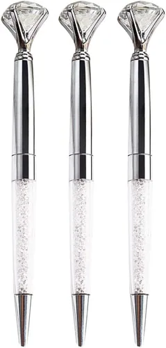 Miniatura 9 de CLARA 8 Uds Big Diamond Bolígrafos Rhinestone Crystal Metal Bolígrafo Negro Tinta Plata Plateado diamante