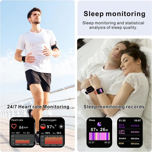 Miniatura 6 de BLUELOVER Reloj inteligente para hombre y mujer, 1.9 pulgadas, reloj deportivo para mujer, con llamadas y mensajes/frecuencia cardíaca/ciclo