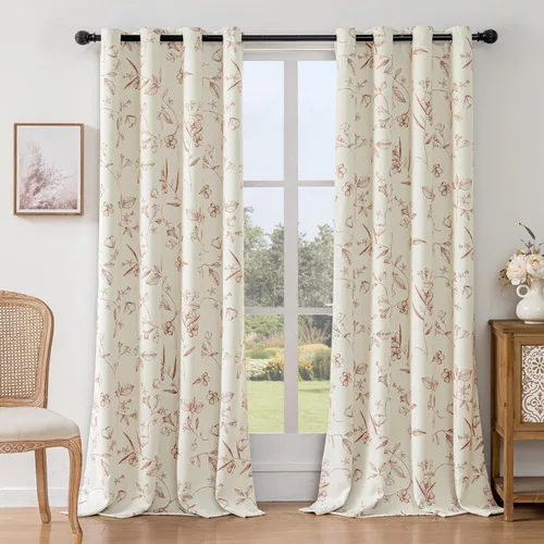 Miniatura 32 de ChrisDowa Cortinas florales 100% opacas de 63 pulgadas de largo, 2 paneles para dormitorio, sala de estar, estampado de flores negras