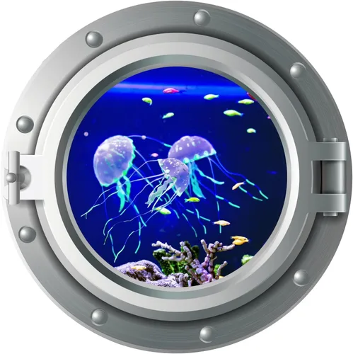 Miniatura 14 de Niwo ART - Calcomanía 3D de delfín A, ojo de buey marino bajo el agua, adhesivo de pared autoadhesivo para despegar y pegar (12 pulgadas)