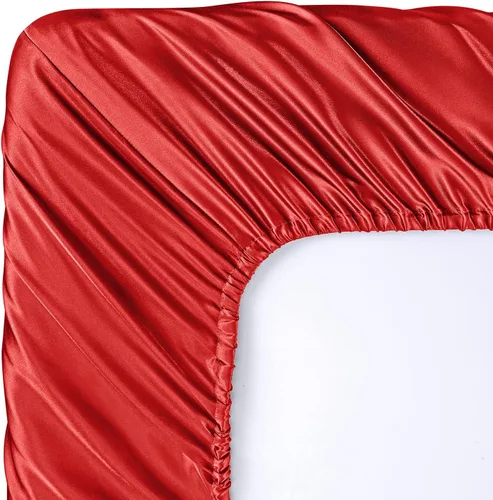 Miniatura 6 de SiinvdaBZX Juego de sábanas de satén de tamaño matrimonial, 4 piezas, ultra sedosas, suaves, de satén rojo naranja con bolsillo profundo, 1 sábana