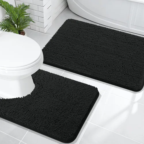 Miniatura 99 de OLANLY Juego de alfombras de baño de 2 piezas, alfombras de baño de chenilla suave y absorbente y alfombra de contorno en forma de U para inodoro
