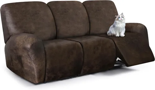 Miniatura 27 de ANARACHON Fundas para sillas reclinables con aspecto de cuero, funda elástica de 4 piezas, funda suave para silla reclinable, protector de muebles