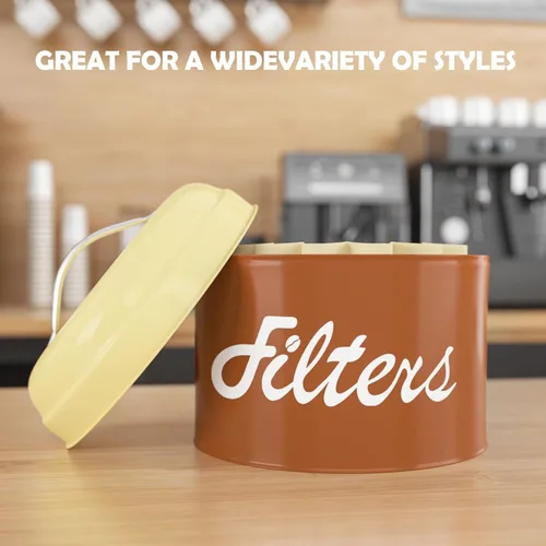 Miniatura 3 de Soporte de Filtro de Café en Cesta Marrón con Tapa - Envase de Almacenamiento Redondo para Mostrador - Accesorios de Barra de Café Decoración