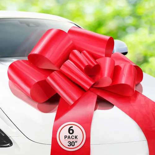 Miniatura 5 de Zoe moño con diseños para auto, color rojo, para regalo, lazo grande de 23 pulgadas para capota o parabrisas, moño con textura elegante.