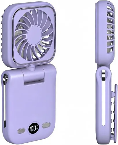 Miniatura 6 de Mini ventilador de mano portátil recargable con clip de mano personal con pantalla LED, funciona con batería de bolsillo, ventilador pequeño Azul