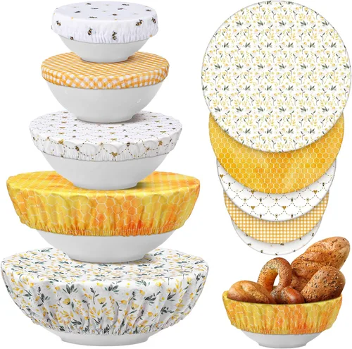 Miniatura 28 de Patelai 10 Pzs Cubiertas para Tazones Reutilizables en 5 Tamaños Tela Elástica de Tela Cubiertas Elásticas para Tazones de Almacenamiento de Varios