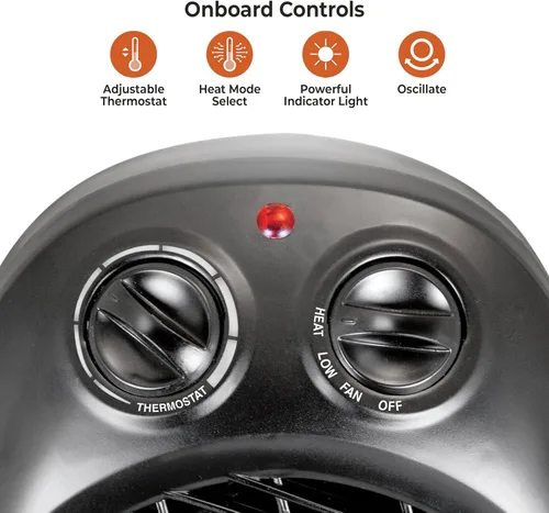 Miniatura 2 de Comfort Zone Calentador de espacio oscilante con termostato ajustable, de escritorio, ventilador forzado, portátil, sensor de sobrecalentamiento