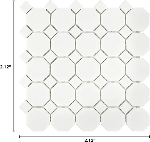Miniatura 7 de Tenedos Mosaico de porcelana octágono blanco mate con puntos blancos, 20 hojas/estuche para pisos, paredes, salpicaduras de cocina y azulejos de baño