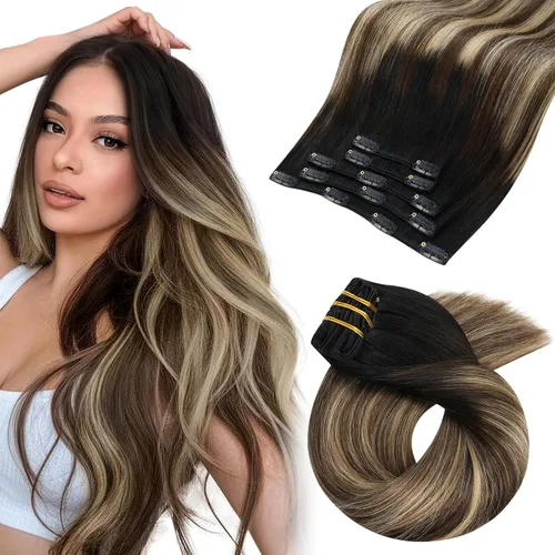 Miniatura 92 de Moresoo Extensiones de cabello humano Remy con clip, color rubio platino, extensiones de cabello humano real de doble trama, color rubio #60, 18