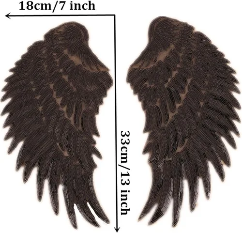 Miniatura 2 de Parches grandes de lentejuelas con alas de ángel para planchar y coser con motivo bordado para ropa de bricolaje (negro)
