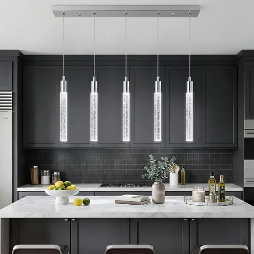 Miniatura 25 de Iluminación de Isla de Cocina Accesorio de Luz Moderna Lámpara Colgante Dorada Regulable LED Acabado de Latón Mini Luces Colgantes de Cristal