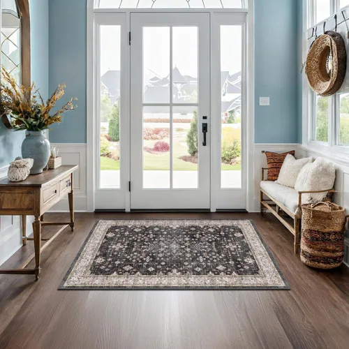 Miniatura 161 de Alfombra Boho Negra para Sala de Estar - Alfombra de Área Lavable de 10x14 Pies, Alfombras de Comedor para Debajo de la Mesa, Alfombra Suave de Pelo
