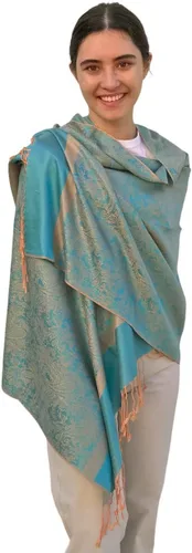SILVERFEVER - Chal vintage para mujer, estampado de cachemira jacquard, pashmina, para ocasiones especiales, bufanda de noche, estola de doble cara