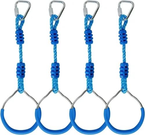 Miniatura 23 de Anillo de gimnasia con columpio para curso de obstáculos de guerrero Slackline, equipo de entrenamiento de trapecio y puño, 2 barras ninja moradas
