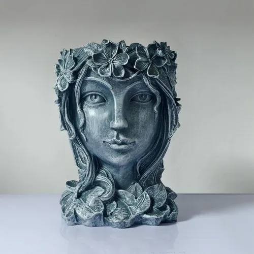 Miniatura 7 de Maceta de cabeza con cara de diosa con orificio de drenaje - Linda maceta de diosa de resina