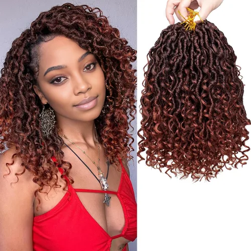 Miniatura 13 de COOKOO 14 pulgadas, 8 piezas de cabello de ganchillo Goddess Locs en total 112 hebras de pelo sintético negro natural de ganchillo de río hippie