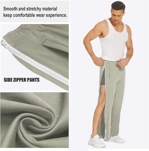 Miniatura 4 de Deyeek Pantalones de baloncesto para hombre, 2 cremalleras laterales, con cierre a presión, pantalones de pierna con bolsillos