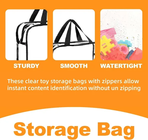 Miniatura 4 de Bolsa de almacenamiento transparente con cremallera, bolsas organizadoras para viajes en casa con asas, para bloques de construcción, rompecabezas