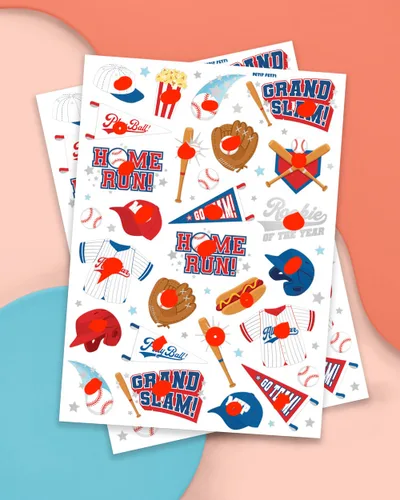 Miniatura 2 de xo, Fetti Tatuajes temporales de béisbol – 56 estilos de aluminio Fiesta de cumpleaños de béisbol, deportes para niños y niñas, suministros