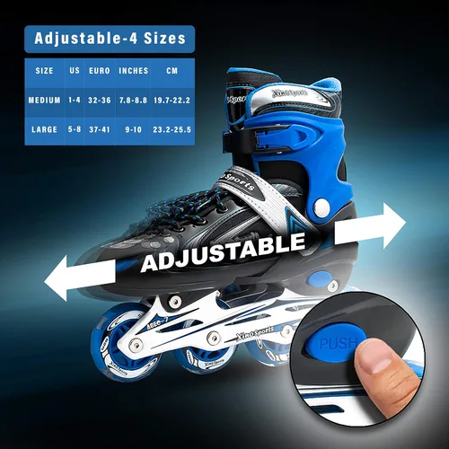 Miniatura 2 de Xino Sports Patines en línea para niños y niñas – Patines ajustables con ruedas iluminadas LED – Patines juveniles para interiores y exteriores Azul