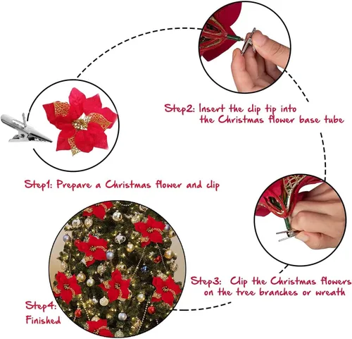 Miniatura 2 de 100 clips para flores de Navidad, 1.2 pulgadas, mini clip de boca de pez para corona, flores y árboles de Navidad, decoración de flores de pascua