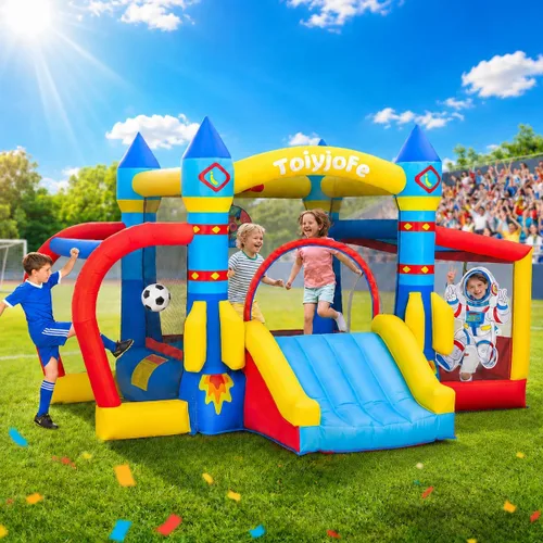 Miniatura 11 de Castillo inflable inflable de baloncesto para niños grandes de 8 a 12 años, extra grande de 16 pies x 13 pies, con tobogán y aros dobles y área