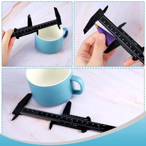 Miniatura 3 de Flutesan Mini pinza de plástico de 6 pulgadas/5.906 in, herramienta de medición de doble escala, pinza de vernier rectangular, regla de lectura