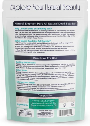 Miniatura 2 de Natural Elephant Baño de sal del mar muerto y remojo de pies para relajación y nutrición, 100% puro con aceite esencial, grano grueso medio