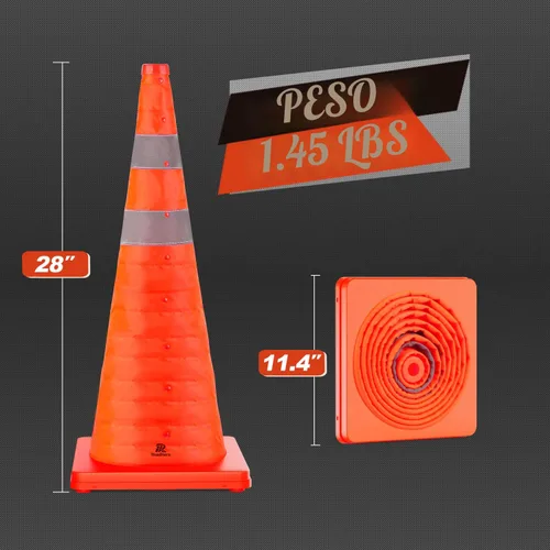 Miniatura 8 de RoadHero Paquete de 4 conos plegables de seguridad de tráfico de 28 pulgadas, conos emergentes multiusos con collar reflectante para seguridad vial