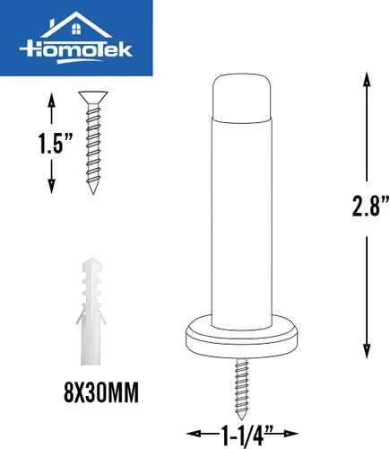 Miniatura 4 de HOMOTEK Paquete de 2 topes de puerta rígidos sólidos resistentes con punta de goma suave, protectores de pared de zinc fundido a presión de 2.8