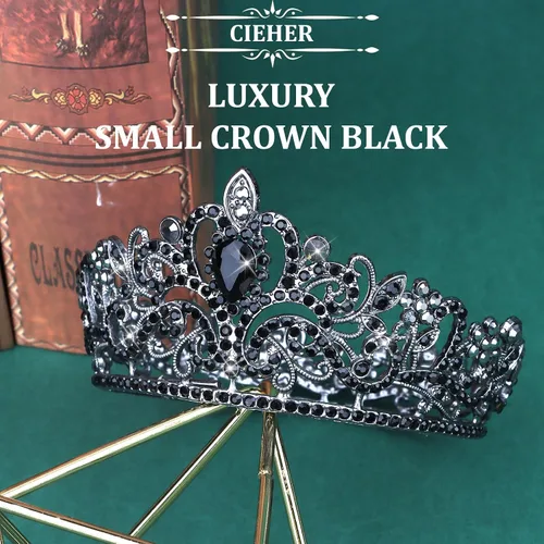 Miniatura 2 de CIEHER Corona pequeña negra para niñas, tiara de princesa, decoración de pastel de cumpleaños