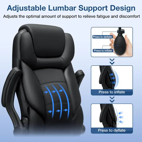 Miniatura 4 de Silla de oficina ejecutiva de 450 libras con soporte lumbar inflable, silla de oficina resistente para personas pesadas, silla ergonómica grande