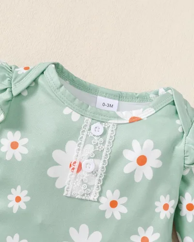 Miniatura 119 de Renotemy Conjunto de ropa para bebé recién nacida, mameluco con volantes, pantalones florales, lindo conjunto de ropa para bebé niña