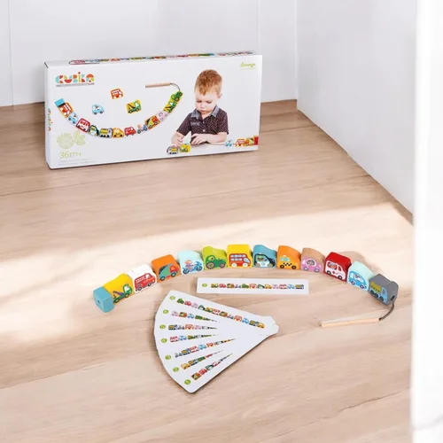 Miniatura 2 de CUBIKA Juguete de madera con cordones de autos voladores - Juguete Montessori con cordones para niños a partir de 3 años - Tarjetas de cordones