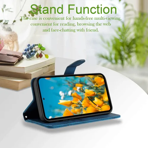 Miniatura 4 de Funda para Galaxy S21, tarjetero, correa para la muñeca, soporte, cierre magnético, funda con patrón de piel sintética, protección a prueba de Azul